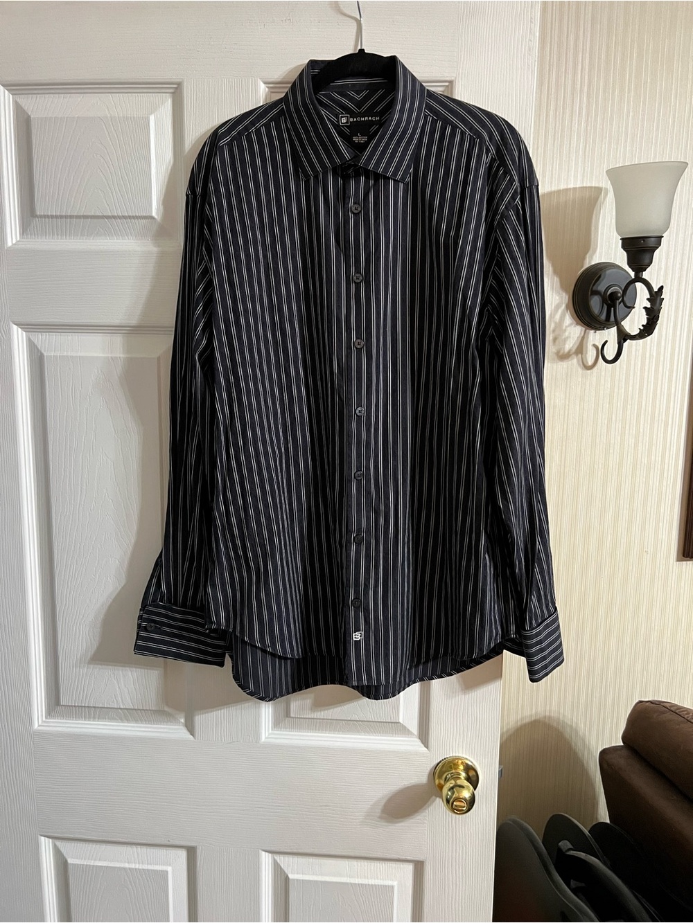 EUC BACHRACH Black Pinstripe Long-Sleeve Dress Shirt